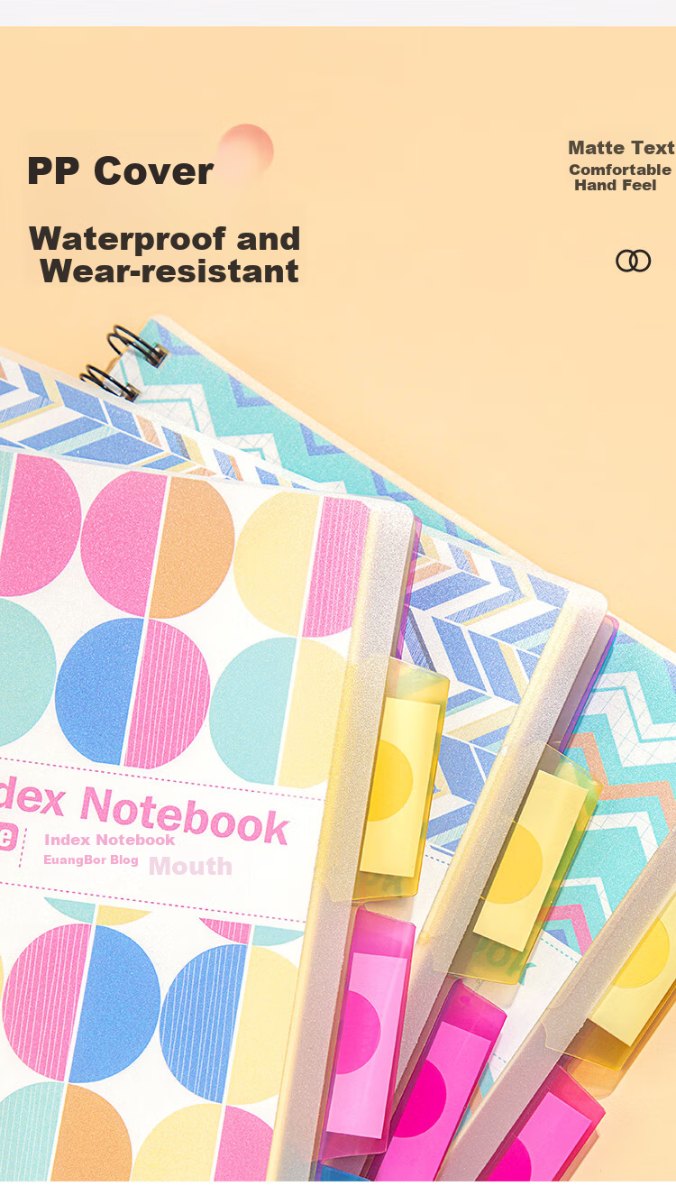 GuangBo Spiral Notebook, Four Colors Mixed English Vocabulary Book, A7 Size, Portable, Divided into Sections for Quick Note-Taking, Student Journal, FB64105-DS4 4
