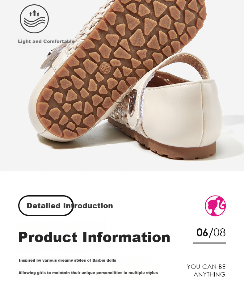 Barbie Children's Shoes, Girls' Summer Hollow Sandals, New Closed-Toe Woven Soft-Soled Sandals, Summer DA6863, Beige, Size 28 7