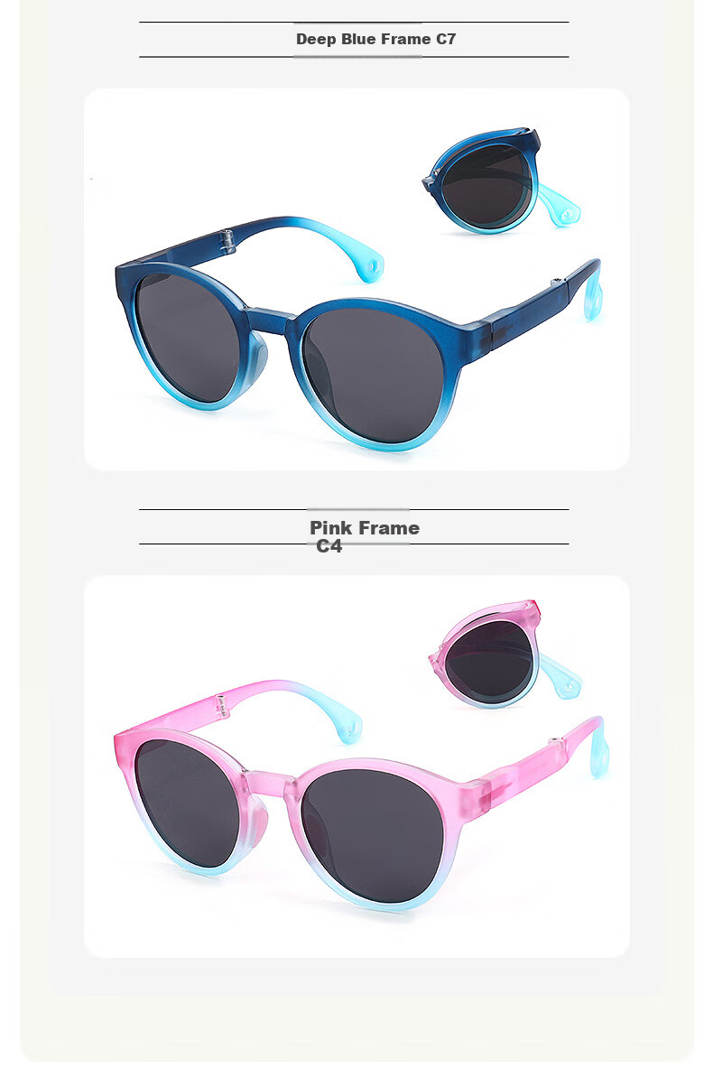 Mushe TR Children's Foldable Polarized Sunglasses, Outdoor UV Protection, Windproof Eyewear for Kids, Pink 14