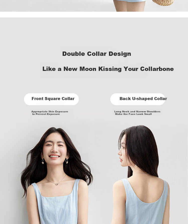 Shangdu Bila 100% Cotton A-Line Dress Women Summer Slim Waist Spaghetti Strap Square Neck Casual Mid-Length Dress 10