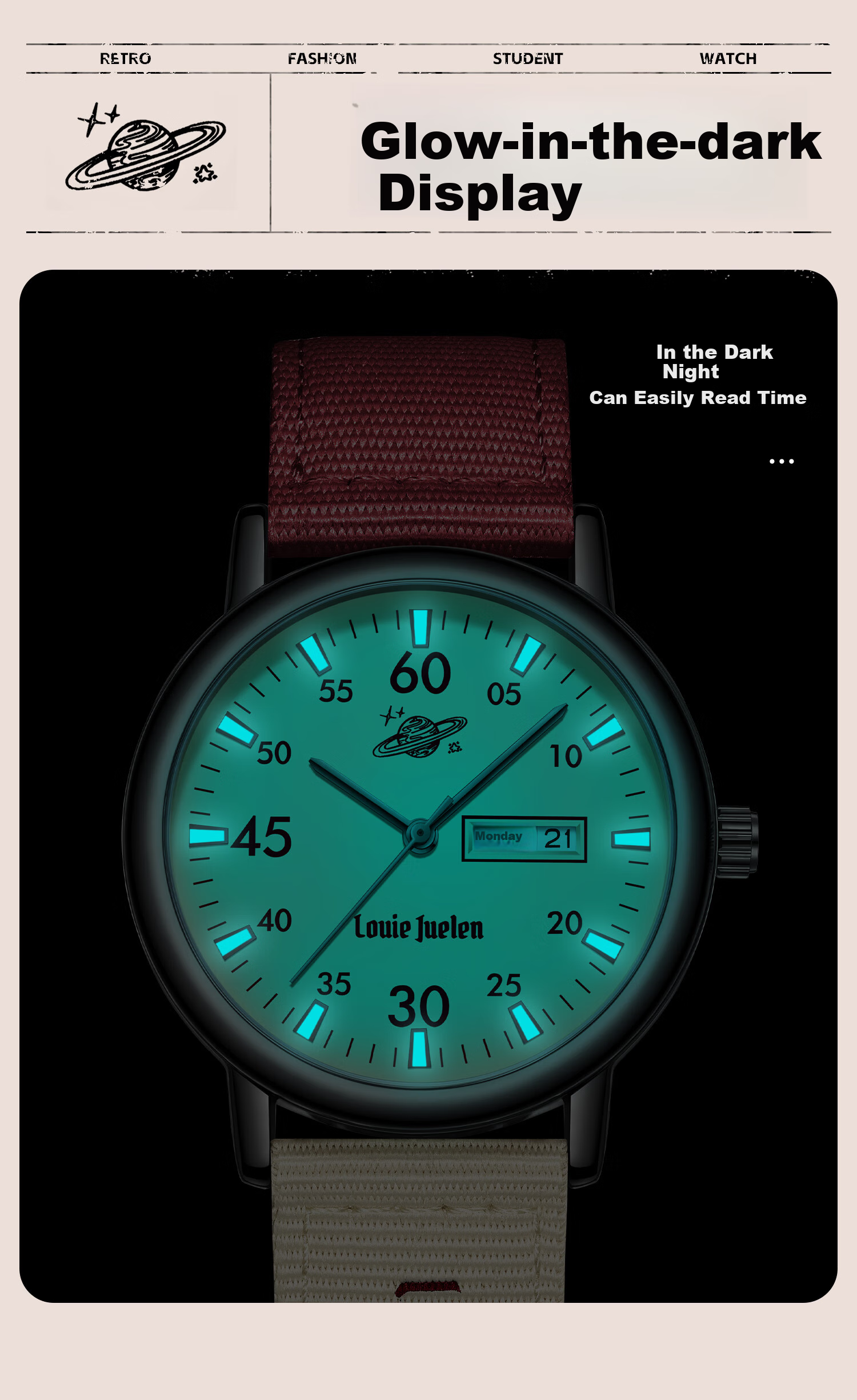 GEORGCOUNT Watch, 2025 New Model, for Female Middle And High School Students, Exam-Specific, Silent Quartz Watch, Waterproof, Youth-Friendly, Stylish Desig 9