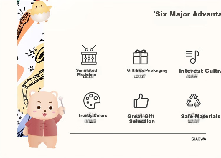 QIAO WA BAO BEI Boys' Gift, Children's Toy, Kids' Birthday Present for 2-Year Baby Girls, 3-Week Drum Set, Mid-Autumn Festival Gift 2