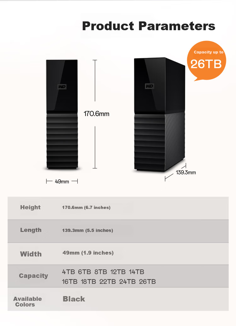 Western Digital (WD) Portable Hard Drive, 8TB, USB3.0, Desktop Storage, My Book, 3.5-Inch, Large Capacity, Mechanical Hard Drive, Mobile Desktop Enterprise-Level Office Use, External Encrypted 6