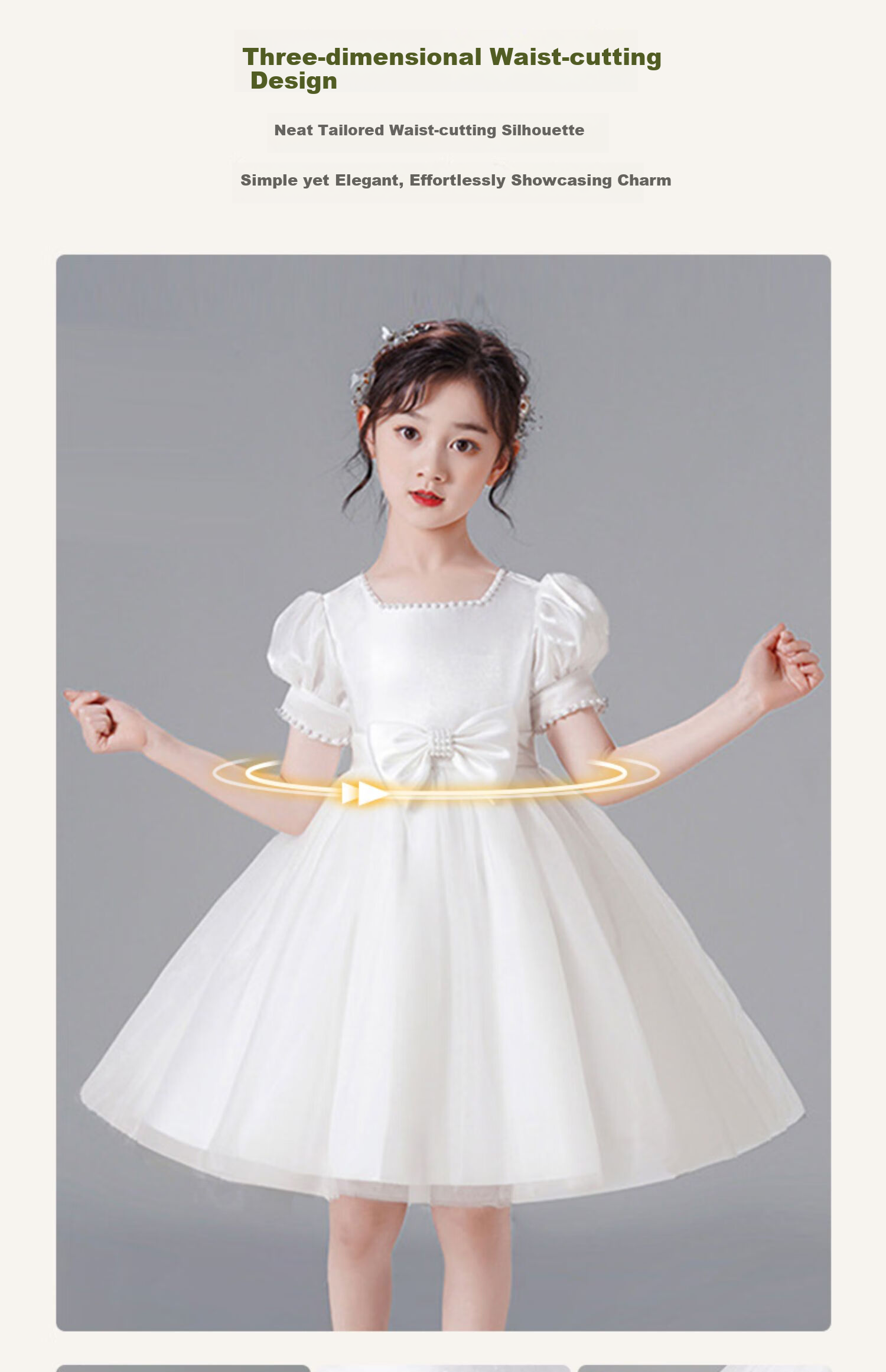 Luomeng Graduation Performance Host Dress, Girls' Graduation White Princess Dress, Birthday Flower Girl Piano, White, Size 160 3