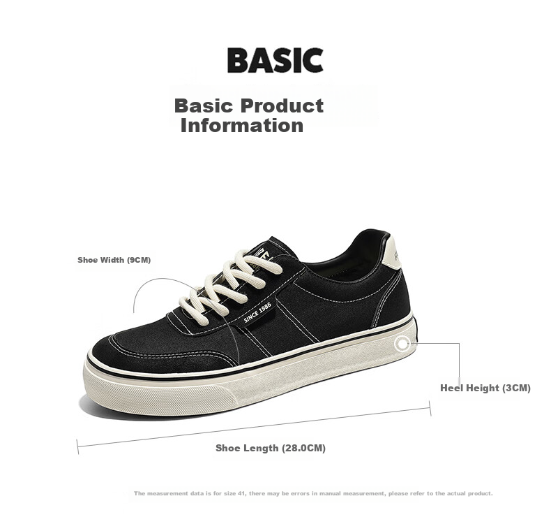 Renben Spring And Autumn Retro Canvas Shoes, Versatile Classic Sneakers for Men, Korean Style Trendy Men's Shoes, Black, Size 41 2