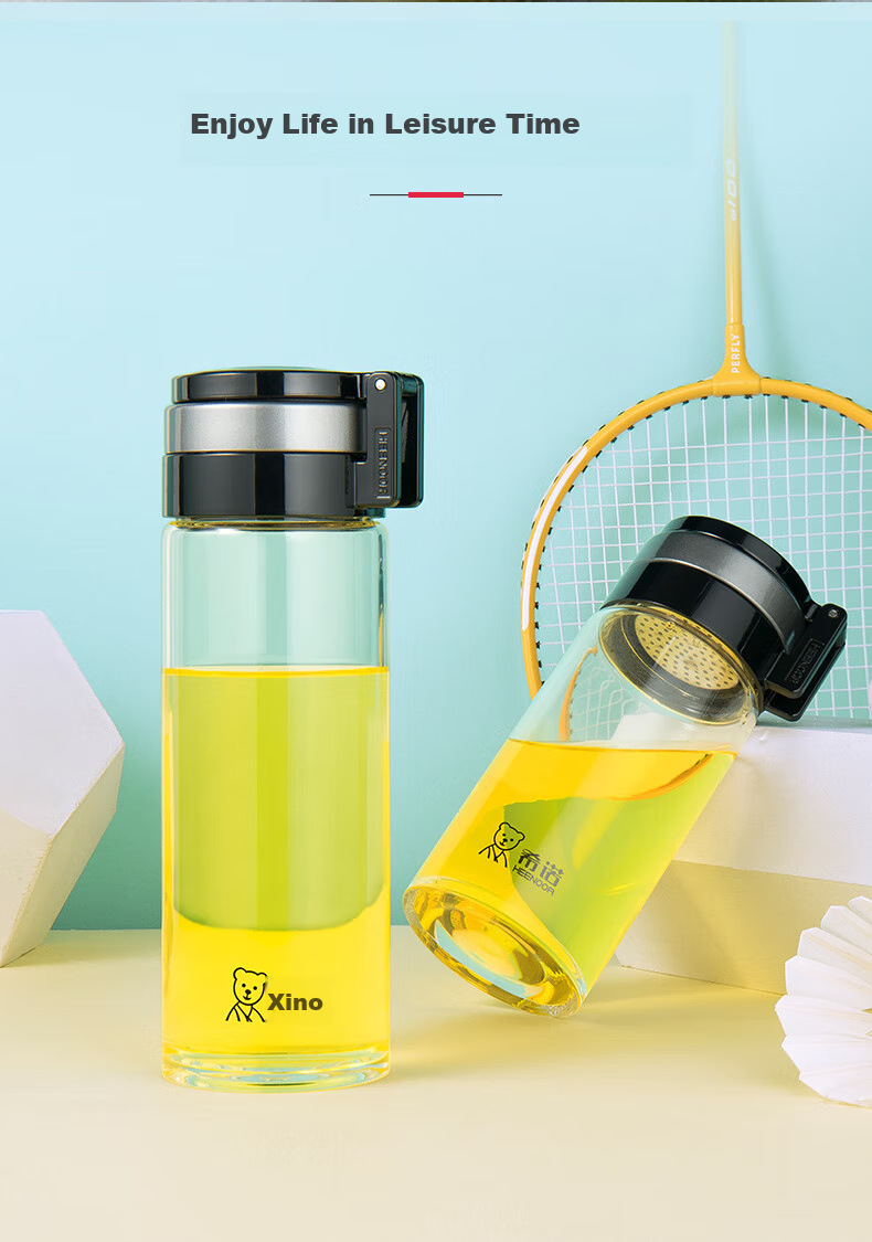 Heenoor Single-Layer Glass Cup, Large Capacity, Portable Handle, Sports Water Bottle for Men, Filtered Tea Cup, XN-6075, 480mL 5
