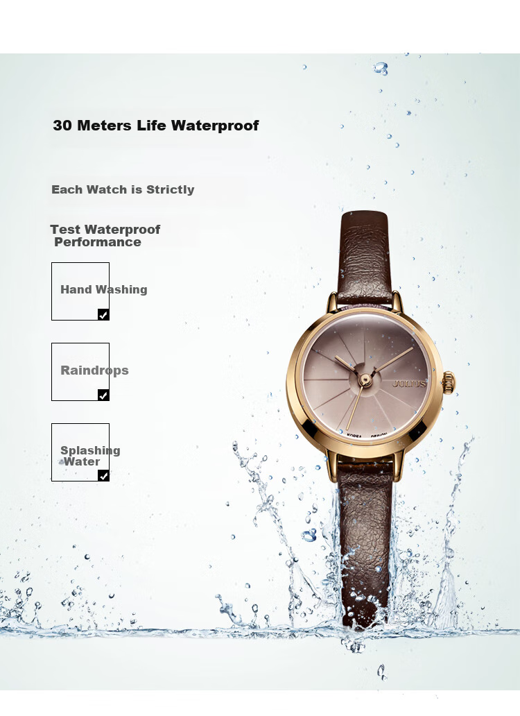 Julius Women's Watch, Korean Version, 3D Dial, Fashionable Versatile Student Waterproof Quartz Ladies Watch, Coffee Color JA-979E 10