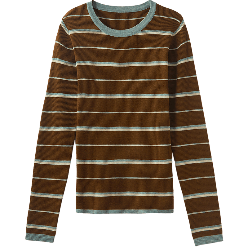 Demana Vintage Colorblock Striped Ribbed Jacquard Slim Knit Sweater with Soft Merino Wool for Autumn Women