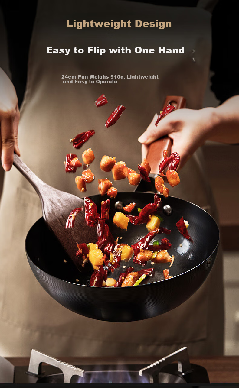 Zhongkang Large Belly Pot [Douyin Trend], Iron Wok Deep Nitrogen Non-Coated Preheated Small Iron Pot, Suitable for Gas And Open Flame, 28cm 9