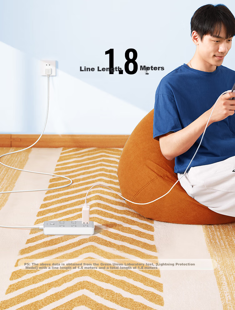 UGREEN Power Strip/Extension Cord/Surge Protector/Power Bar/Socket/Power Board/Cable Reel for Student Dormitory And Home Use, Desktop with Cord, New National Standard Large Spacing 6 Outlets with Master Switch, Total Length 2 Meters 15