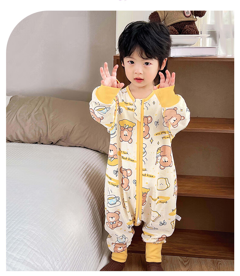 Zisehuayu [100% Pure Cotton] Baby Split-Leg Sleeping Bag, Children's Spring And Autumn Pajamas, Boys' Anti-Kick Blanket Sleeping Bag, Green, Size 130 5