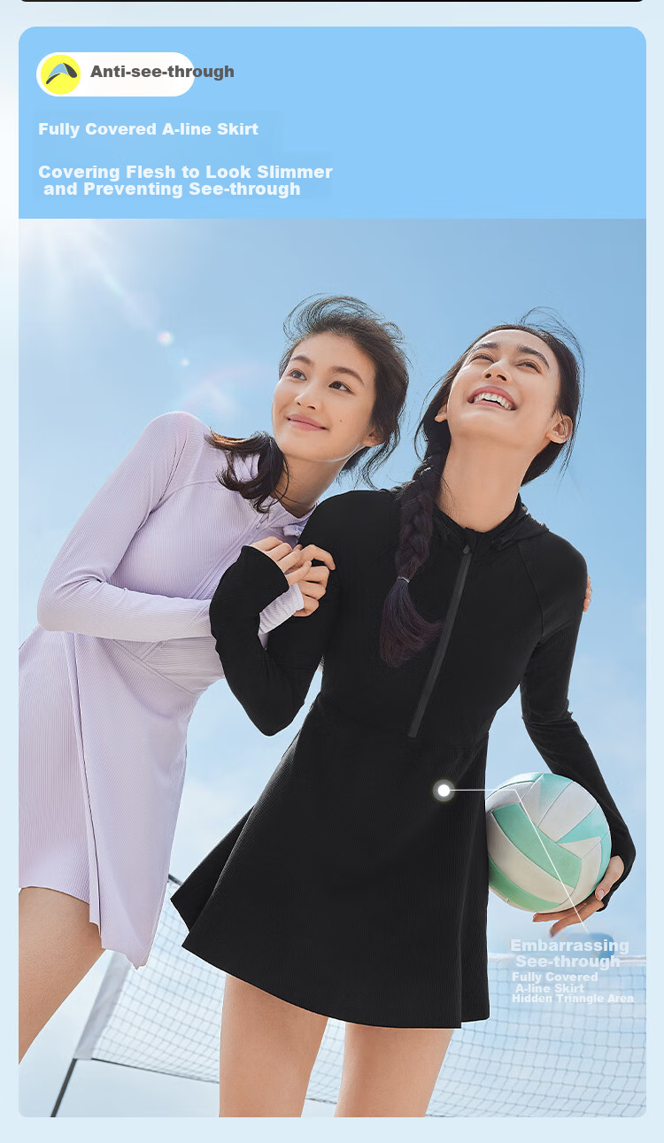 Beneunder Women's Sun Protection Water-Resistant Swimwear UD08524 Slimming Long-Sleeve One-Piece Swimsuit, Black S 13