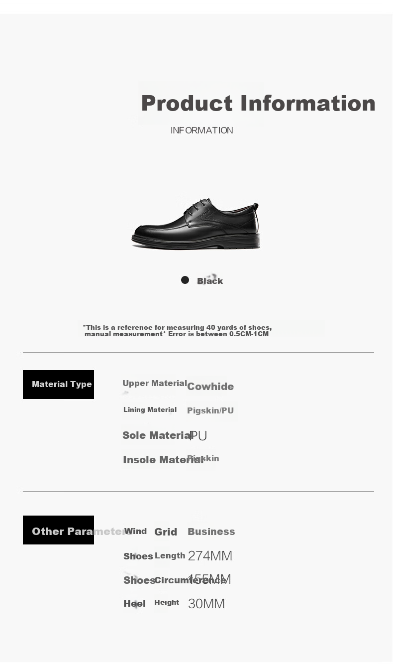 Aokang Leather Lace-Up Comfortable Business Commute Formal Men's Leather Shoes, Black, Size 40 6