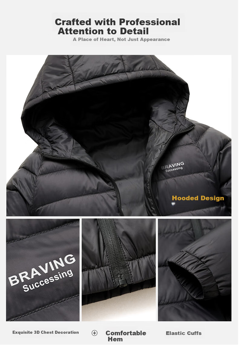 SNOWFLYING 90% Down Lightweight Hooded Jacket for Men And Women, Fashionable Casual Autumn And Winter Warm Couple Outerwear for Men 180 4