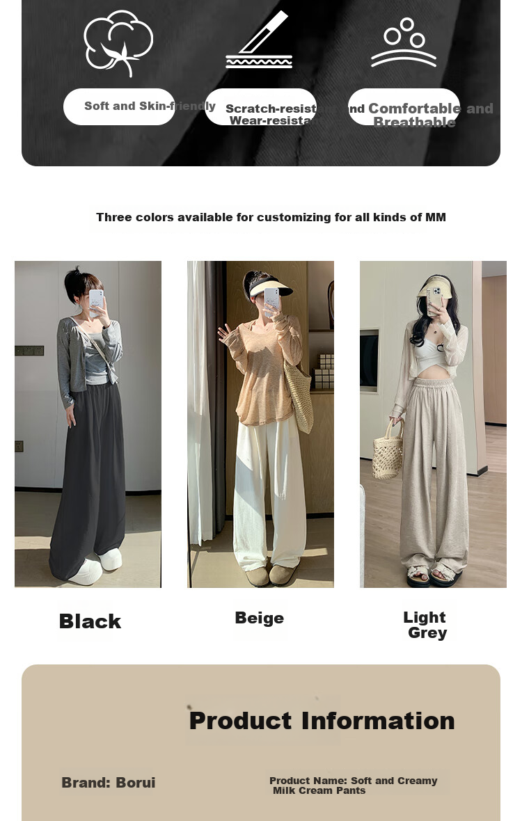 BOPRUIEY High-Waisted Cream-Colored Yamamoto-Style Pants for Women, Spring And Summer 2026 Latest Style, Lazy Casual Straight Wide-Leg Trousers 6