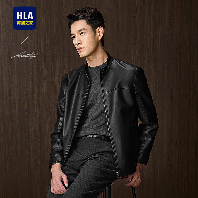 HLAHLA Men's Jacket 25 Lightweight Business Fashion PU Solid Color Stand Collar Autumn Coat
