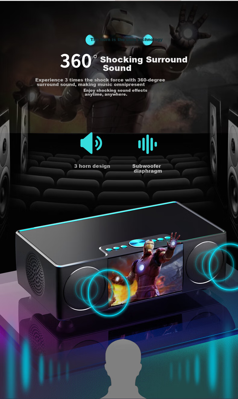 Soaiy Bluetooth Speaker Alarm Radio All-In Computer High-Quality Smart Portable Subwoofer Wireless Music Player with Card Slot LCD S69 Black 4
