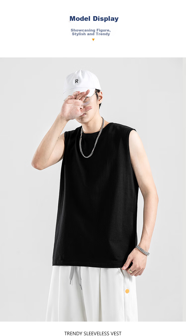 Nanjiren Men's Tank Top, Summer Pure Cotton Sleeveless Sports Basketball Large Size Vest, Trendy Loose-Fitting Fitness Top for Me 7