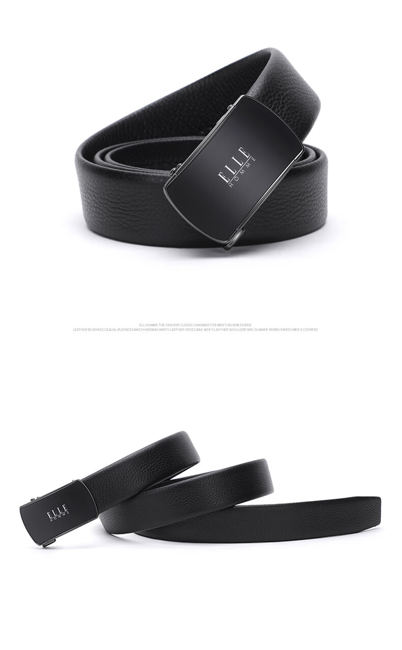 ELLE HOMME Men's Business Leather Belt First Layer Cowhide Automatic Buckle Fashion Belt 2535 Black Birthday Gift for Boyfriend 1