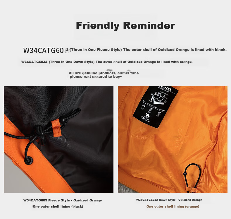 CAMEL Three-In down Inner Liner Outdoor Jacket, Windproof Waterproof Coat, Triple Protection Mountaineering Suit, G603A XS 1