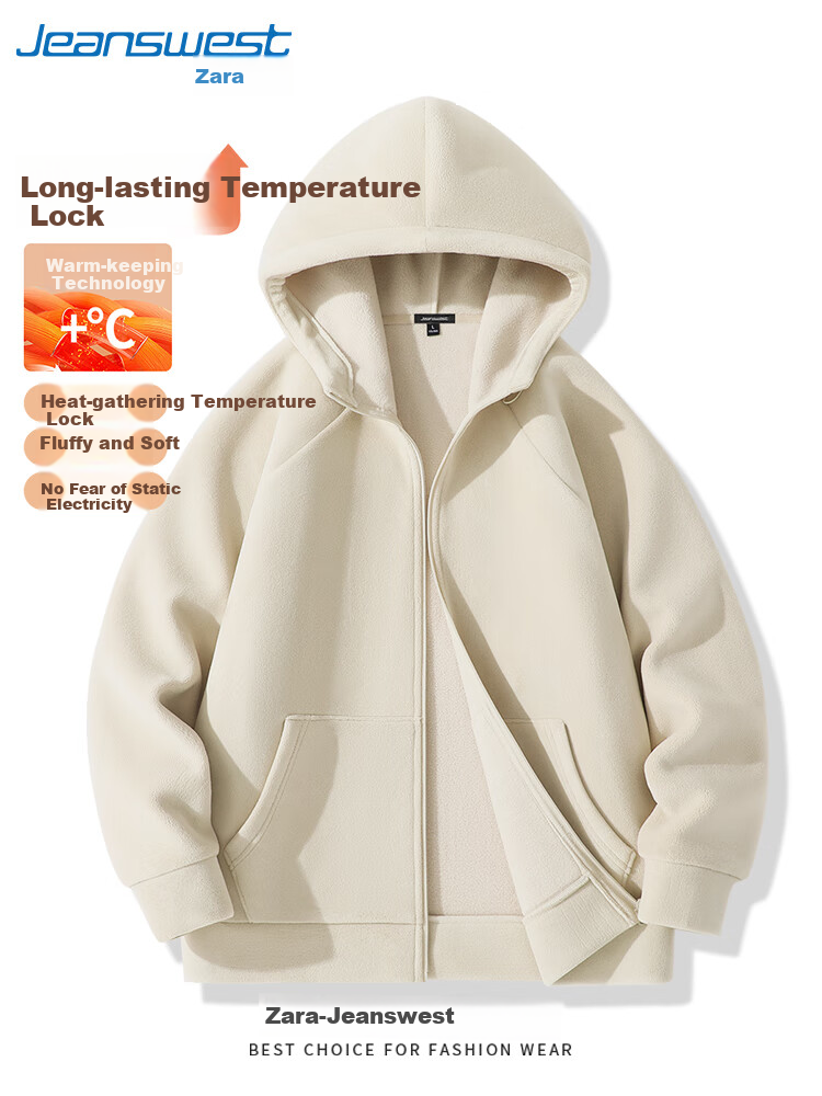 Jeanswest Fleece-Lined Jacket for Men, Winter Thickened Fleece High-End Double-Sided Fleece Hooded Coat, Youth Student Outerwear 17