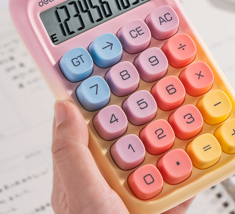 Deli Round High-Button Stylish Calculator for Children, 12-Digit Wide Screen Display, Aesthetically Pleasing Fourth Grade Student Calculator, Office And Study Supplies, Blue, TE36 4