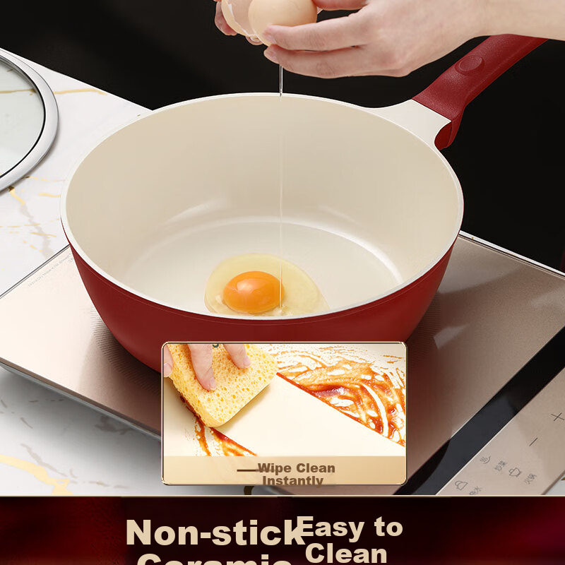 SSN Titanium Ceramic Flat Bottom Frying Pan, Non-Stick Ceramic Skillet, Pancake Griddle, Egg Pan, Small Frying Pan for Gas Stove And Induction Cooker 5