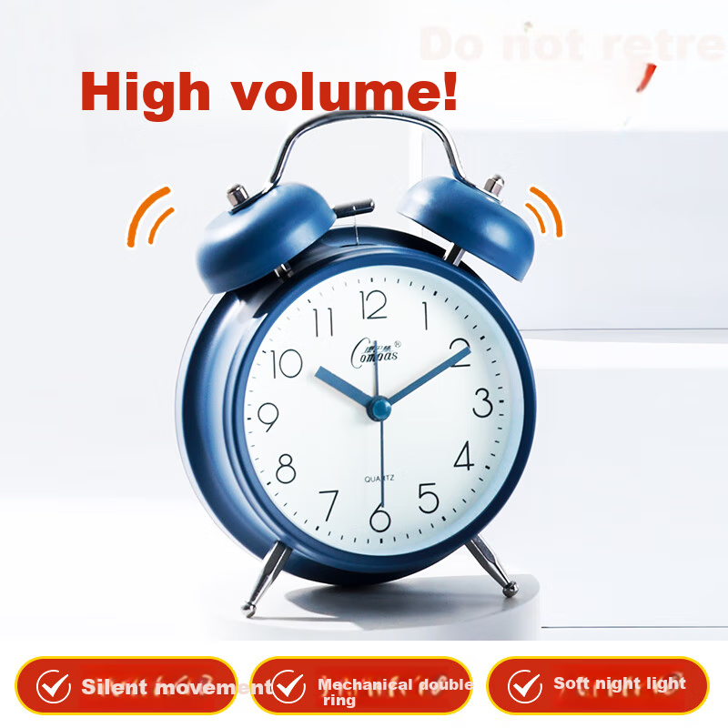 Compas Alarm Clock for Children And Students, Retro Mechanical Bell Alarm Clock with Loud Volume, Bedside Clock, Essential for Back-To Season, 2316 Blue Back-To Editio
