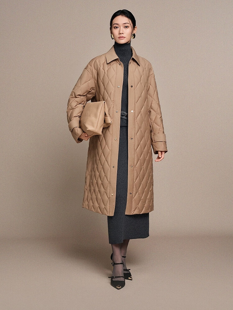 BOSIDENG Spring Autumn 90% Goose Down Lightweight Lapel Slim Fit Long Business Commuter Women's Coat 3