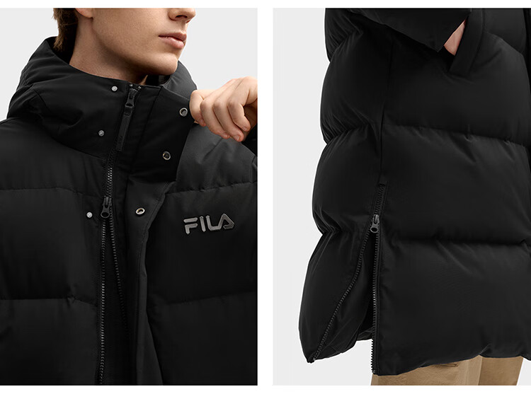 FILAFILA Official RGB Long Down Jacket 2025 Winter Couples Hooded Cold-Resistant Warm Coat 35