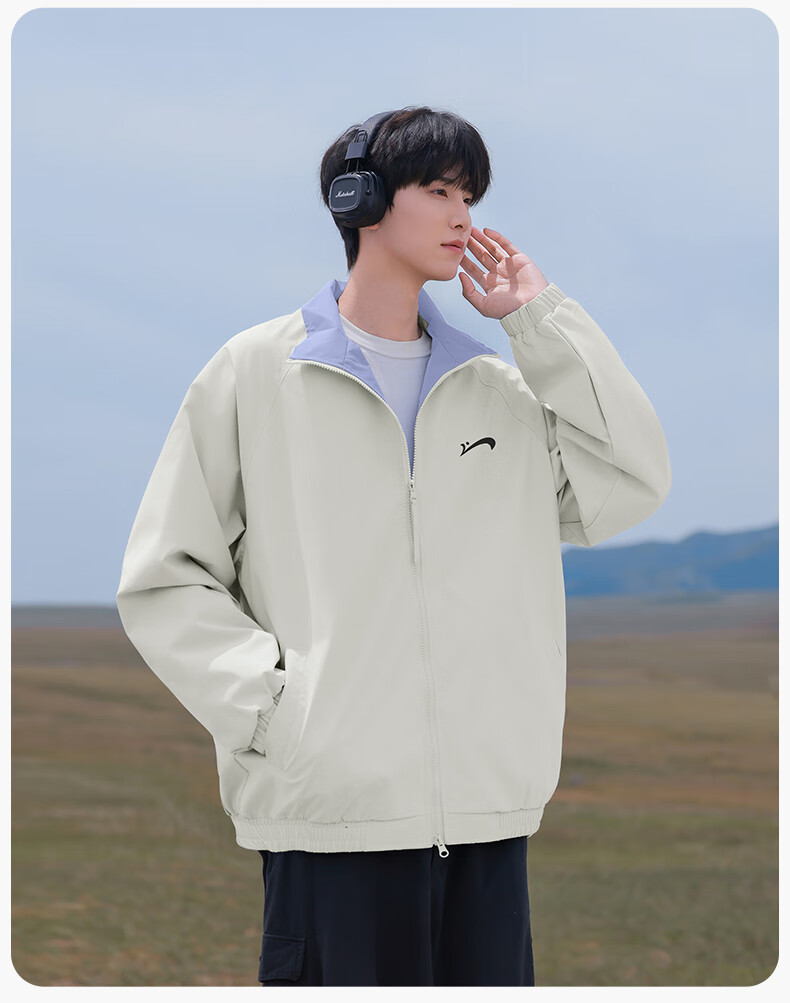 Guirenniao Men's Stand Collar Jacket New Spring Autumn American Baseball Collar Jacket Moonlight Blue S 10