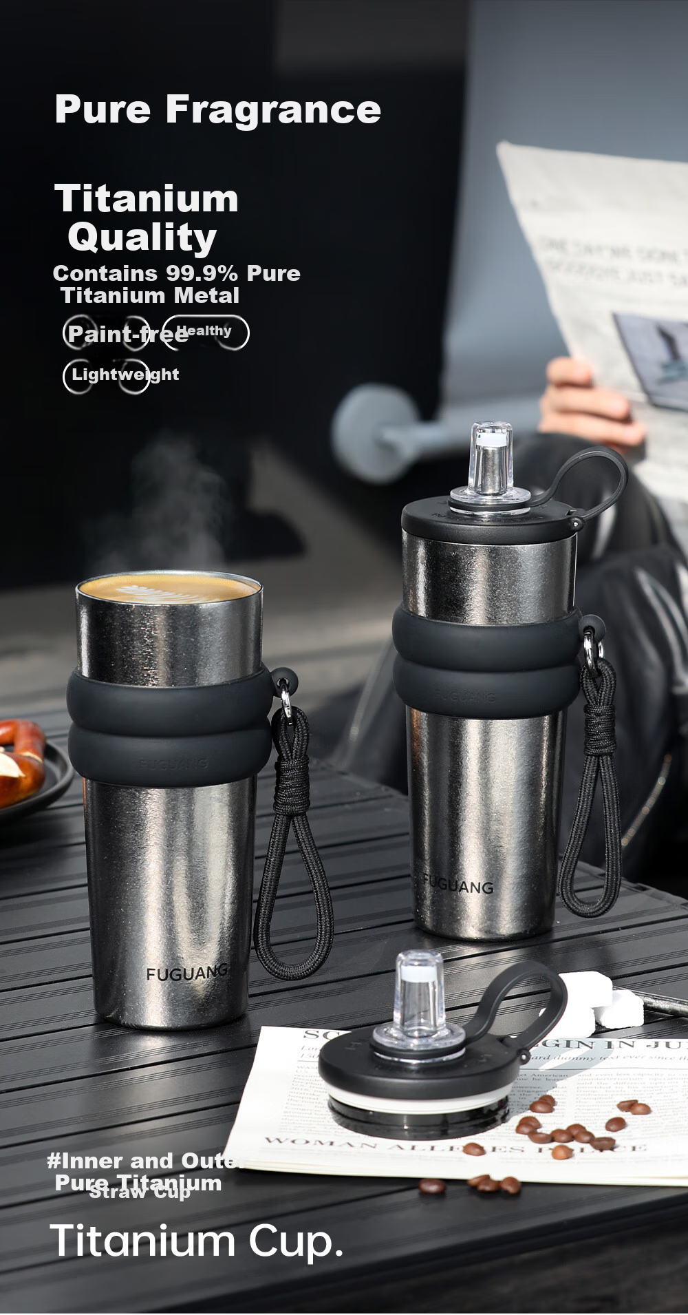 Fuguang Pure Titanium Insulated Water Bottle for Women and Students, Premium Office Portable Tea Cup, 700mL Gift 1