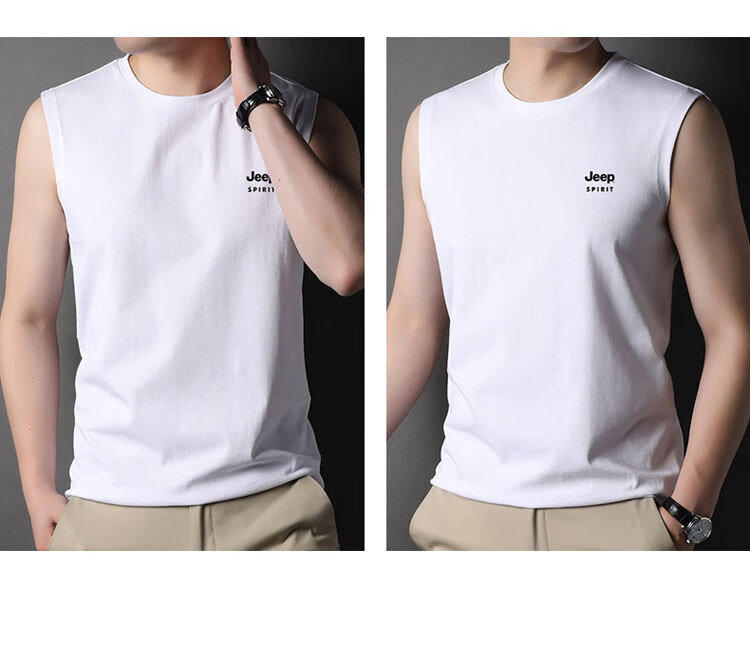 JEEP SPIRIT Cotton Tank Top for Men, Summer Round Neck Sleeveless Tee, Men's Wearable Elastic Undershirt, Black, 3XL 11