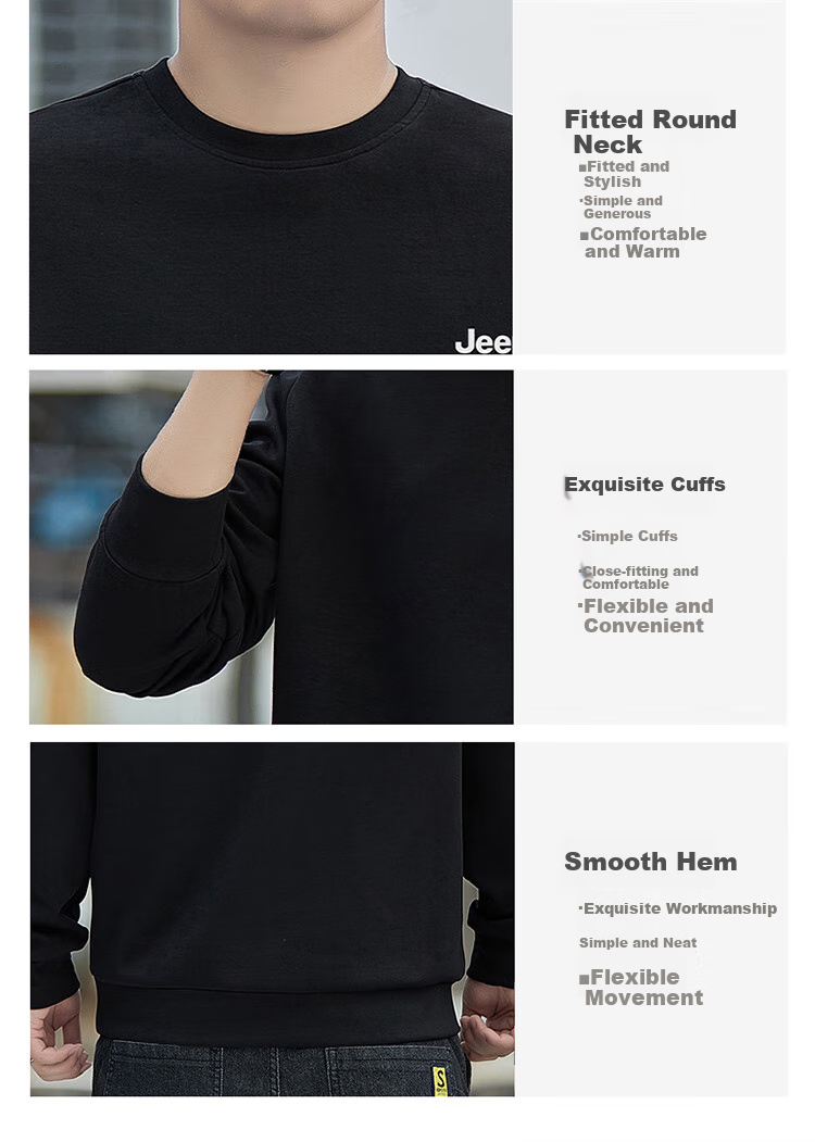 JEEP Men's Sweatshirt, Loose-Fitting Round Neck Undershirt for Spring And Autumn, Trendy Top, Men's Clothing, Black, 3XL 5