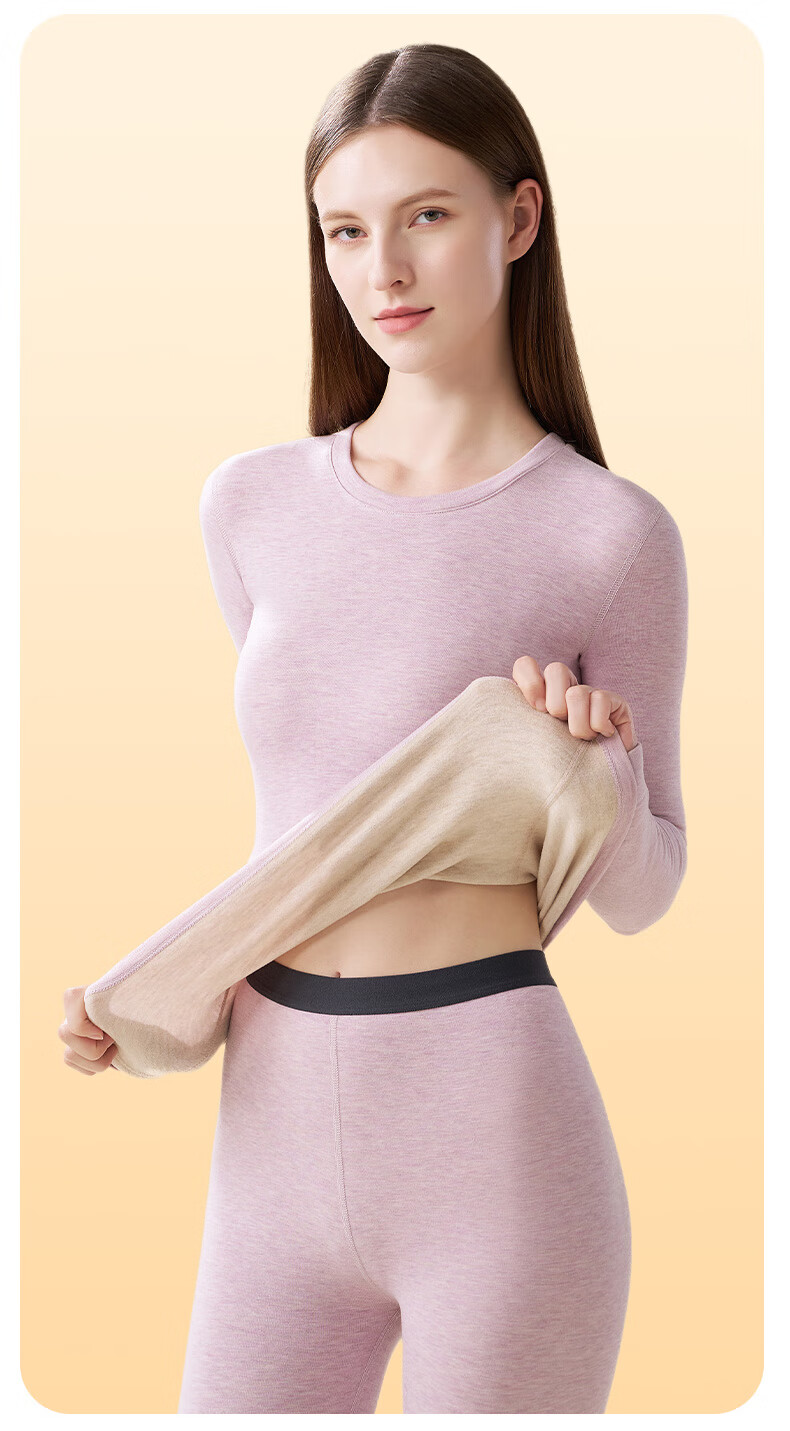 MiiOW Women's Cashmere Silk Thermal Underwear Set 2025 New Edition, Bordered Round Neck Top and Elastic Waist Thermal Pants 16