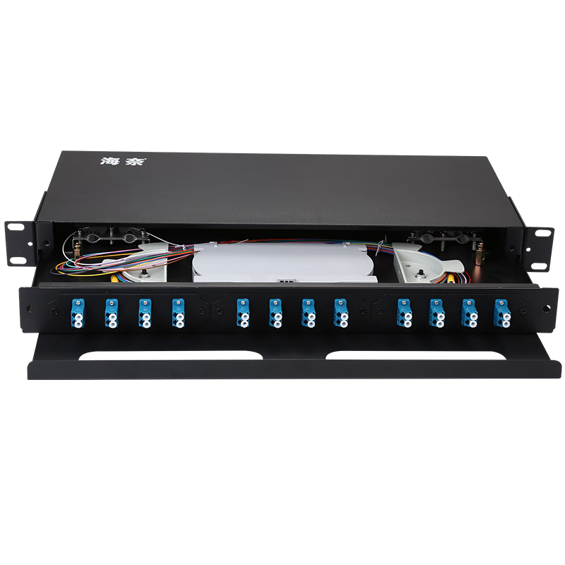 Hainai Fiber Optic Distribution Frame Cable Splice Terminal Box Simple Pull-out 12 Ports/LC 24-Core Single-Mode Full Loaded Pigtail Flange 19-Inch Rack Mount HN-CTGXH-24L