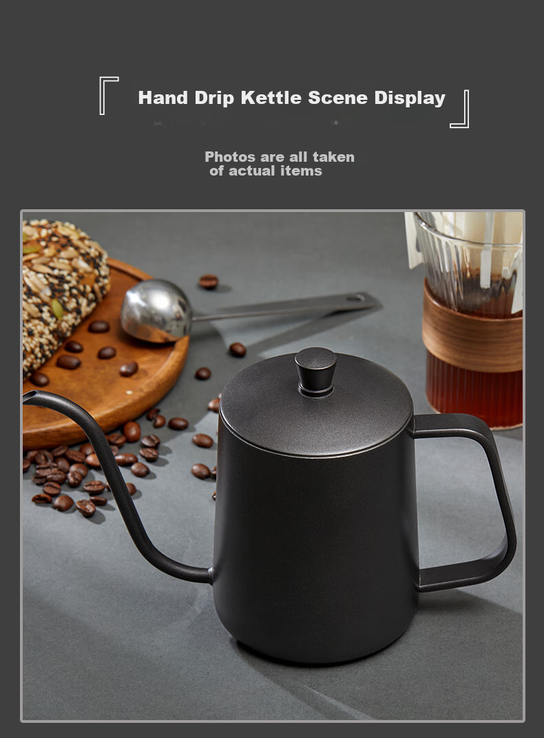 TEOTM Pour-Over Kettle with Fine Spout, Home Use Drip Coffee Maker, Narrow-Mouth Kettle, 304 Stainless Steel Pot, Black, 350ml 15