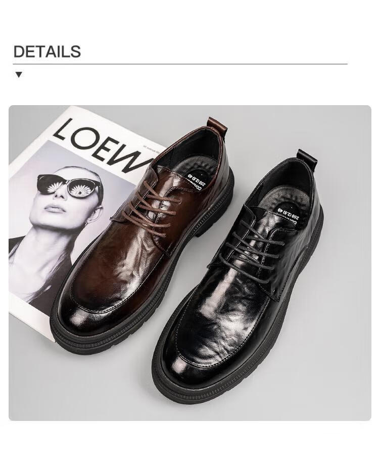 Jingzhenlianggong Men's Genuine Leather Dress Shoes 2026 Spring Business Lace-up Derby Black Size 40 15