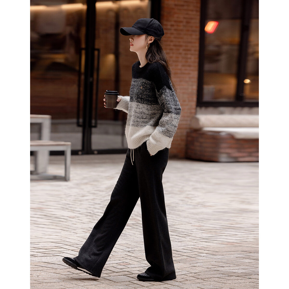 Dme [Cloud Mist] Winter Simple Korean Style Plush Colorblock Knit Slimming Stretchy Sweater for Women