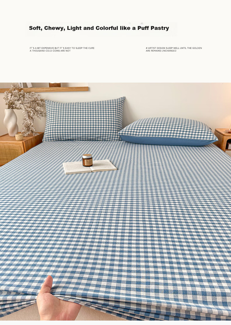 Yalu Class A Fitted Sheet Mattress Protector, Non-Slip Full Coverage Bed Cover, All-Season Use, Machine Washable, Gray Large Grid, 1.8m 5