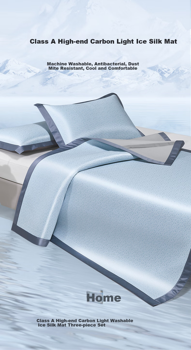 LUOLAI Home Textiles, Maternity And Baby Class A Ice Silk Mat [Machine Washable], Antibacterial And Anti-Mite Cooling Mat Set of Three Pieces, Blue 150*200cm 1