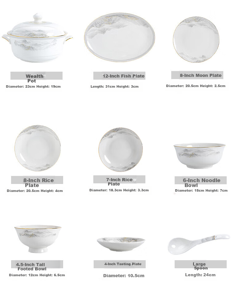 Haoya 82-Piece Jingdezhen Ceramic Dinnerware Set with Bowls, Plates, Spoons, Chopsticks, Complete Household Set for Housewarming And Good Luck 7
