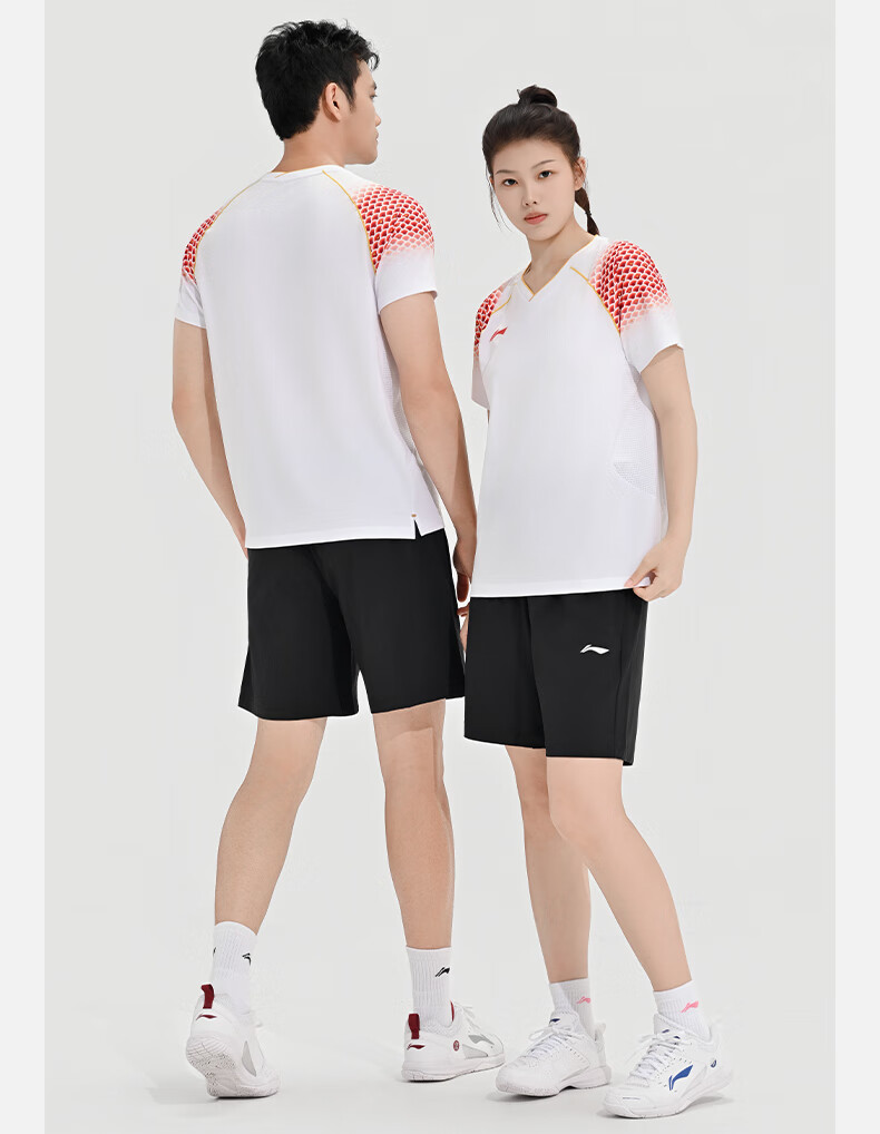 LI-NING Badminton Shirt Unisex Youth Team Match Top Short Competition Sports T-Shirt Vermilion Red M 7