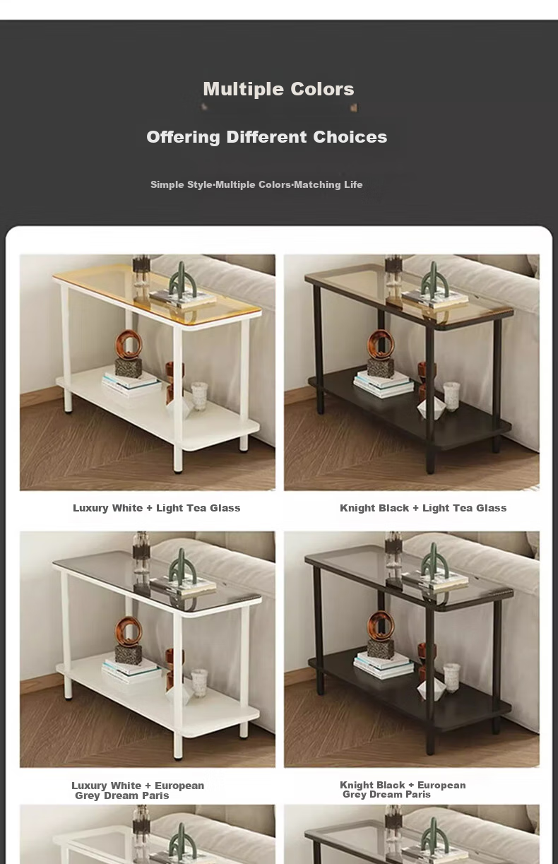 FENJIEXIAN Side Table, Coffee Table, Living Room Light Luxury Small Tea Table, Tempered Glass Tea Stand, Bedside Table, Double-Layer Storage Tea Table 6