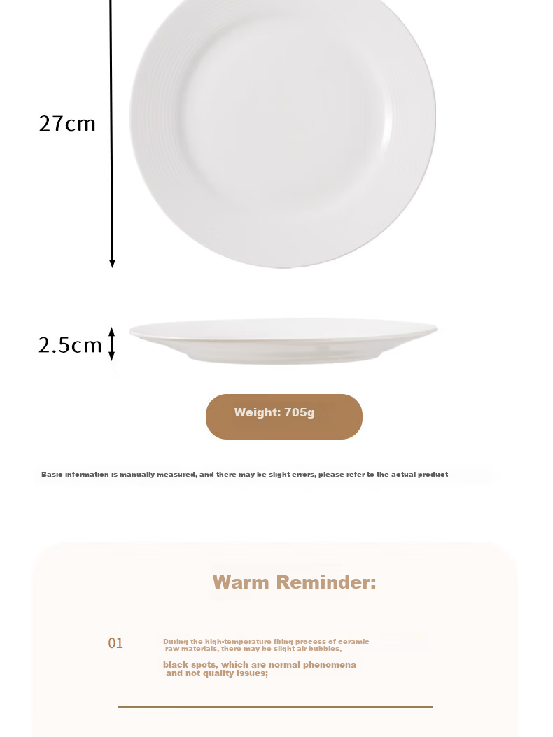 Baijie Ceramic Western Dinner Plate, 10.5 Inches, High-End Simple Line Pattern, White Steak Plate, Salad And Pasta Dish, 1 Piece 8