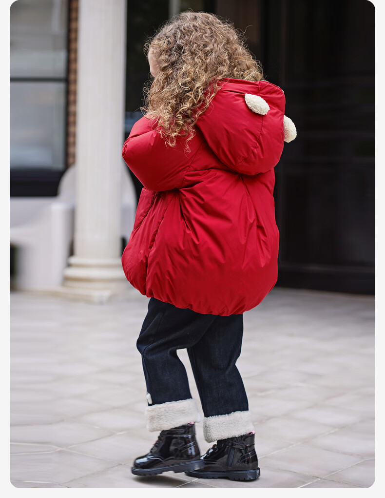 DAVE & BELLA Winter Baby Down Jacket Girls Waterproof Thickened Coat Baby Bear New Year Red Clothes 2