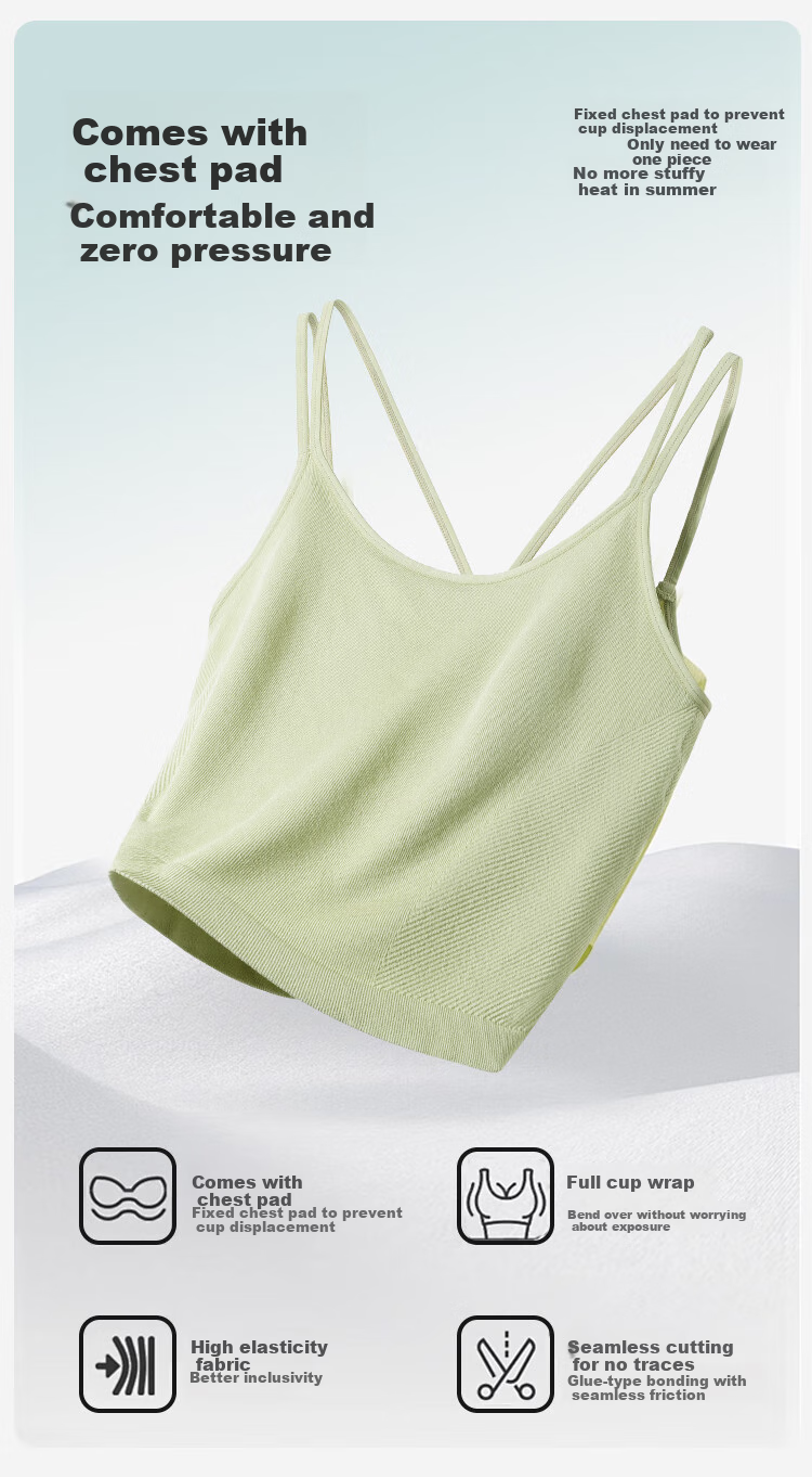 Dushiliren Women's Camisole Tank Top, All-Season Bra with Built-In Pads, Solid Color Thin Style, Beautiful Back Design, Suitable for Outer Wear Or As Undershirt, Green, Size M 3