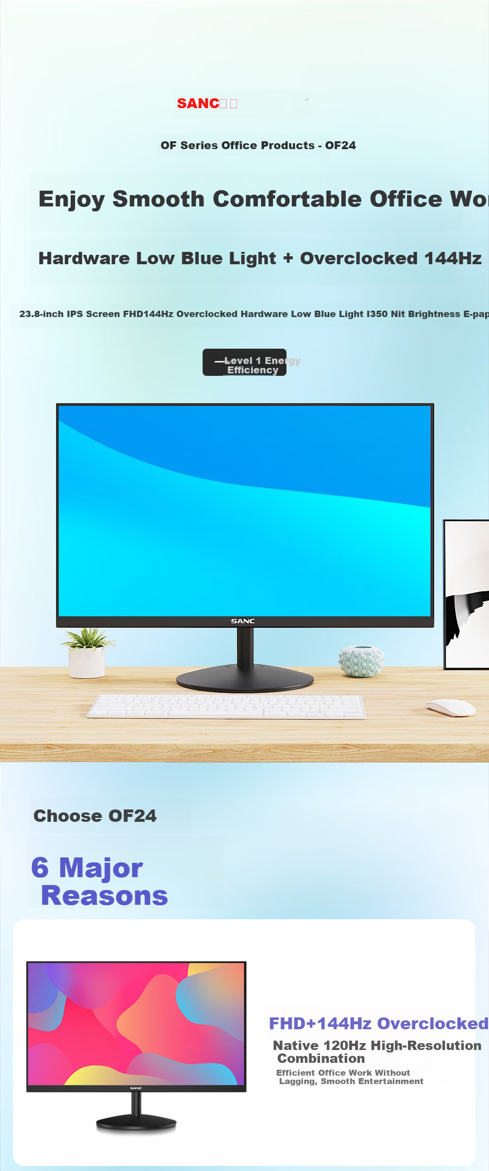 SANC Shengse 27-inch 2K 100Hz IPS Office Monitor Low Blue Light Hardware Rotatable Adjustable Stand Multi-Screen Same Color Computer Display OF27QT 2