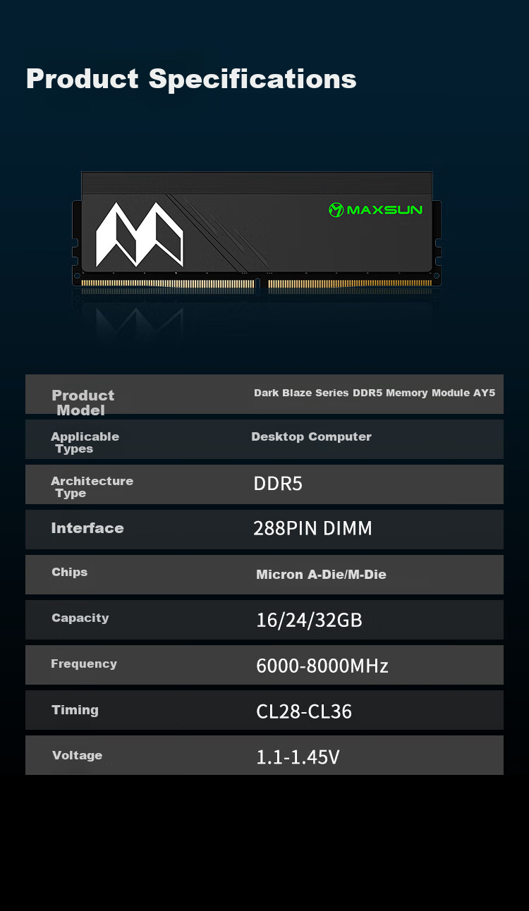 MAXSUN 16GB DDR5 6000 Desktop RAM Dark Shine Series Hynix A-die CL28 [Partial Compatibility] 10