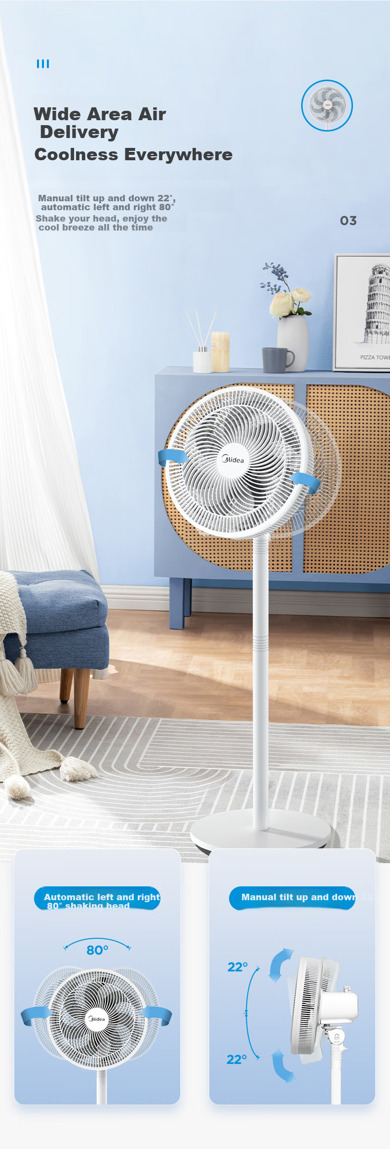 Midea Lucky Clover Sleep Fan 2S One-Touch Quick Assembly Floor Standing Fan Energy-Saving Level 1 Efficiency DC Quiet Small Fan SDJ30JL 3